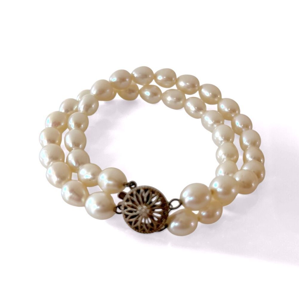 Vintage Sterling Silver Double Strand Pearl Bracelet
